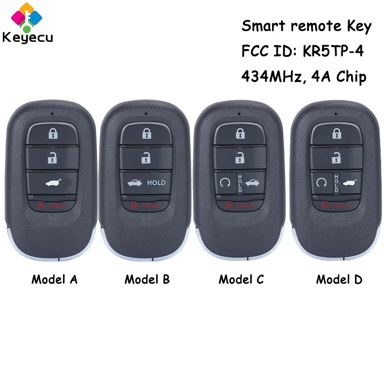 

KEYECU Smart Remote Control Car Key With 4 5 Buttons 434MHz 4A Chip for Honda CR-V Civic Accord 2022 2023 Fob FCC ID: KR5TP-4