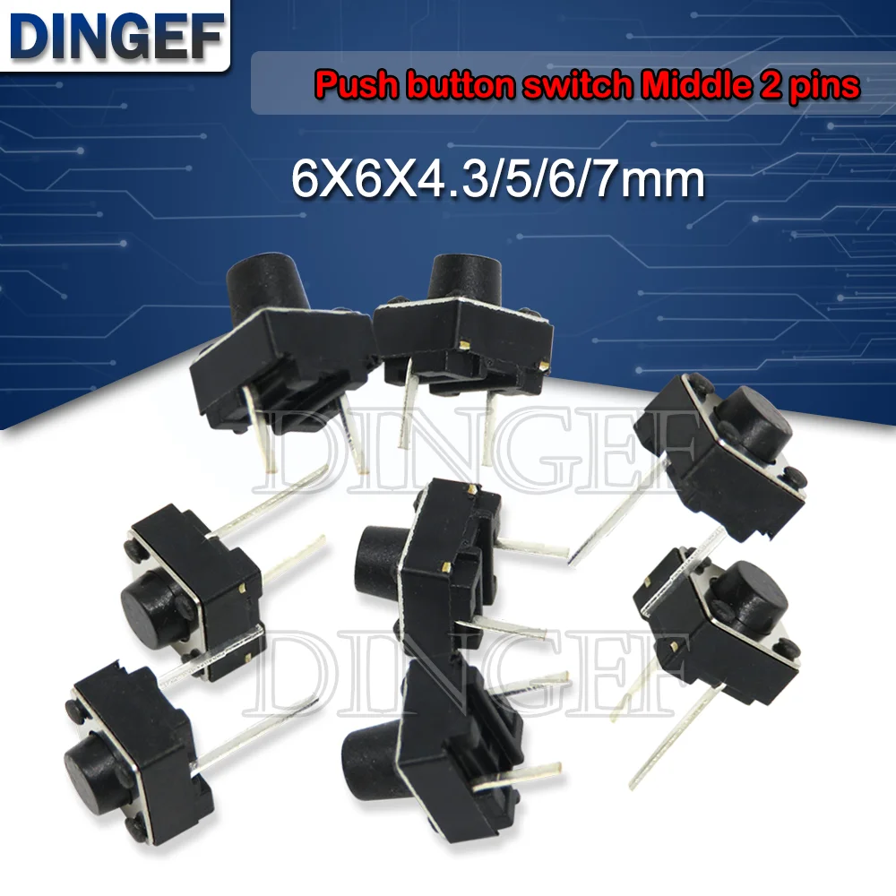 50szt Środkowe 2 piny 6X6x5mm 2PIN dip TACT przełącznik przyciskowy Mikroklucz przełączniki dotykowe 6x6x5 6*6*5MM Light touch