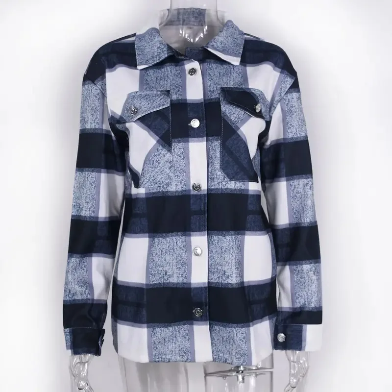 Новинка 2023 года для женщин, верхняя куртка на пуговицах, пальто, осень-зима, модная повседневная винтажная клетчатая элегантная однобортная куртка LoBear House 002