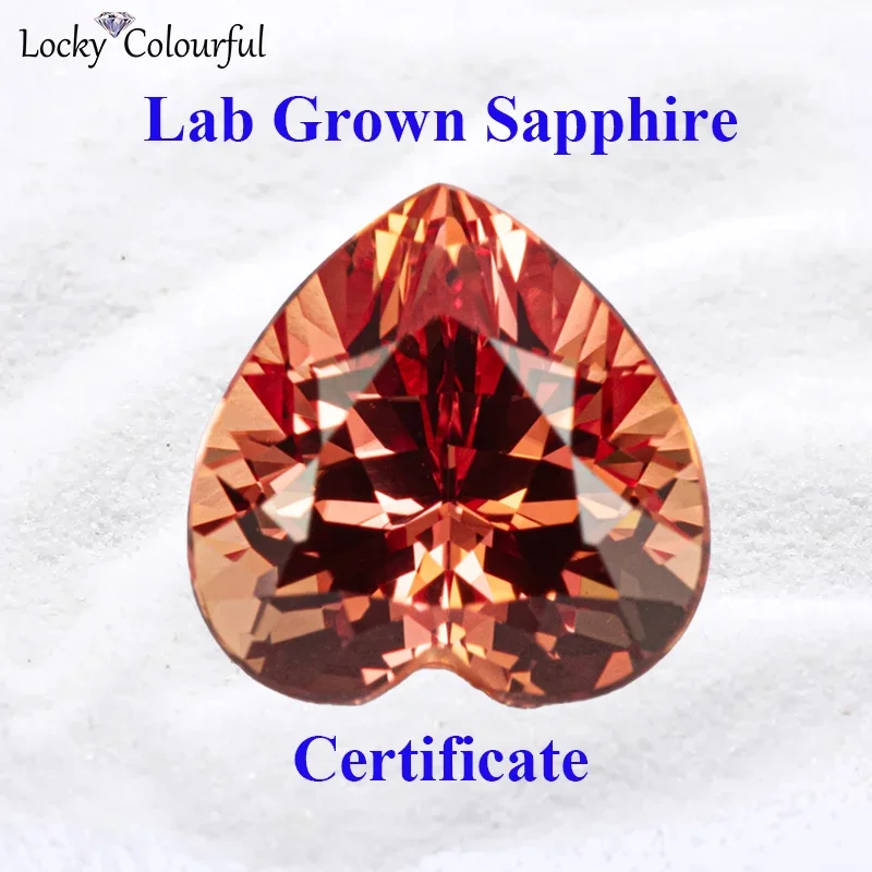 

Lab Grown Sapphire Sunset Orange Color Heart Shape Top Quality Charm Beads for Diy Jewelry Making Selectable AGL Certificate