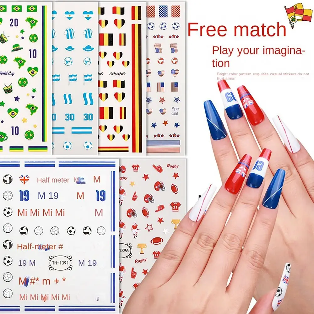 Flag Soccer Nail Art Stickers Fashion INS Style Soccer Nail Accessory Manicure Decor Gel Nail Stickers Party Decor