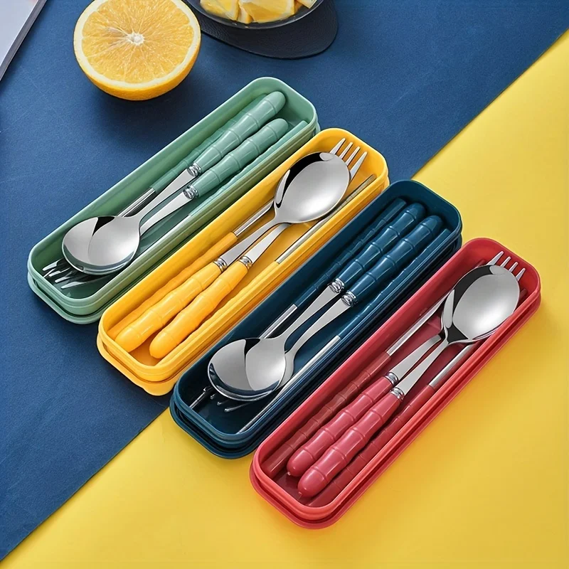 Stainless Steel Convenient Tableware Spoon Chopsticks Fork Set Student Outdoor Tableware Three Piece Set
