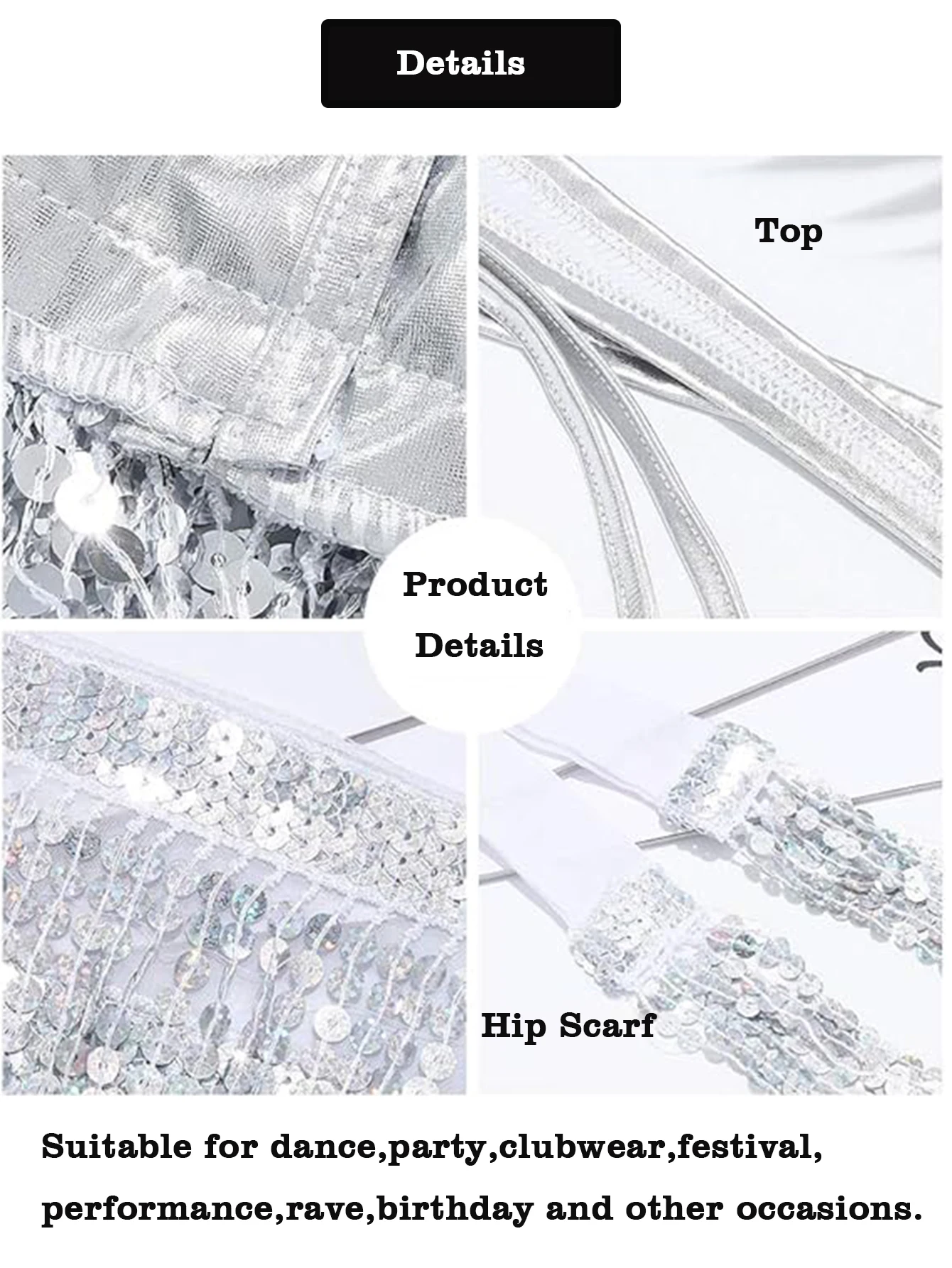 Bauchtanz Top BH Gürtel Set Latin Pailletten Fransen Neckholder Hüftrock Sexy Party Kostüm 4-lagige Quaste Bühnenaufführung Stoffkleidung – Detail 26