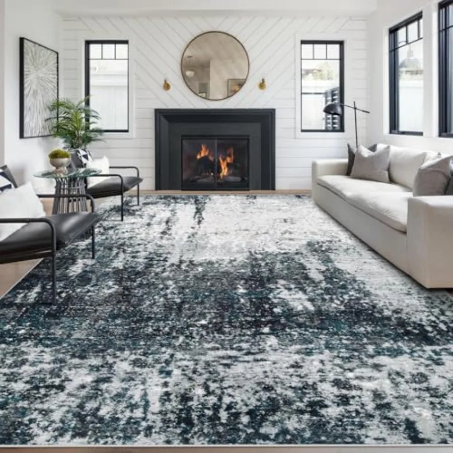 

9x12 Area Rugs Washable Rug Soft Modern Abstract Rugs for Living Room Large Low Pile Thin Rug Non Slip Indoor Neutral Carpet fo