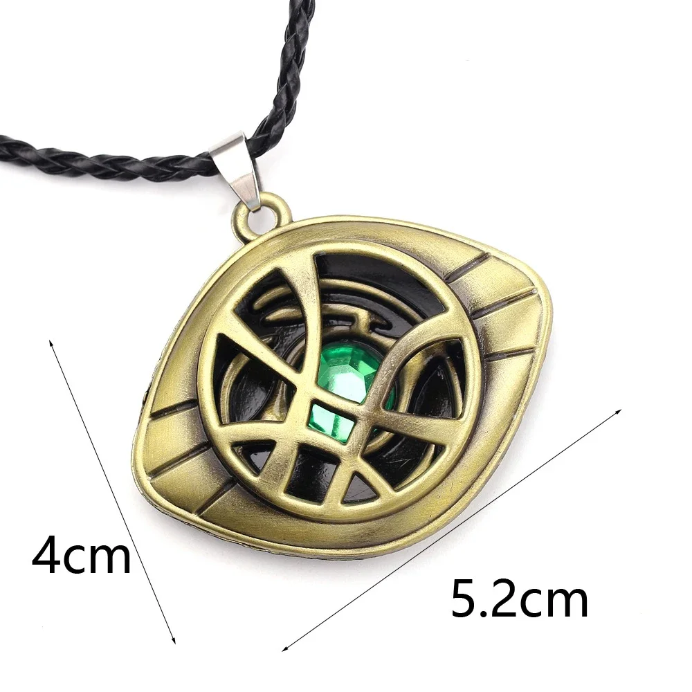 Marvel Doctor Strange Necklace Avengers Eye of Agamotto Pendant Leather Chain Vintage Jewelry for Children Men Necklace