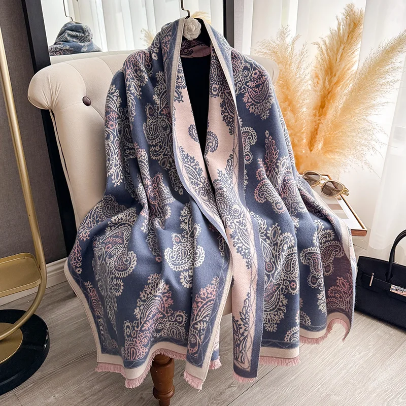 

Versatile acrylic scarf for women, autumn and winter vintage paisley shawl, warm reversible double-sided shawl, thickened