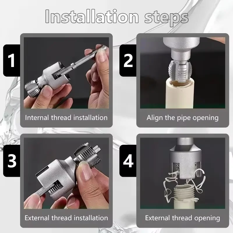 Aggiornamenti Strumento per filettatura tubi esterni interni Macchina per filettatura tubi in PVC Strumento per filettatura tubi dell'acqua da 1/2'' e 3/4''