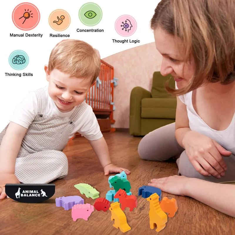 Neue Kinder Montessori Holz Tier Balance Blöcke Brettspiele Spielzeug Dinosaurier Pädagogisches Stapeln Hohe Gebäude Block Holz Spielzeug