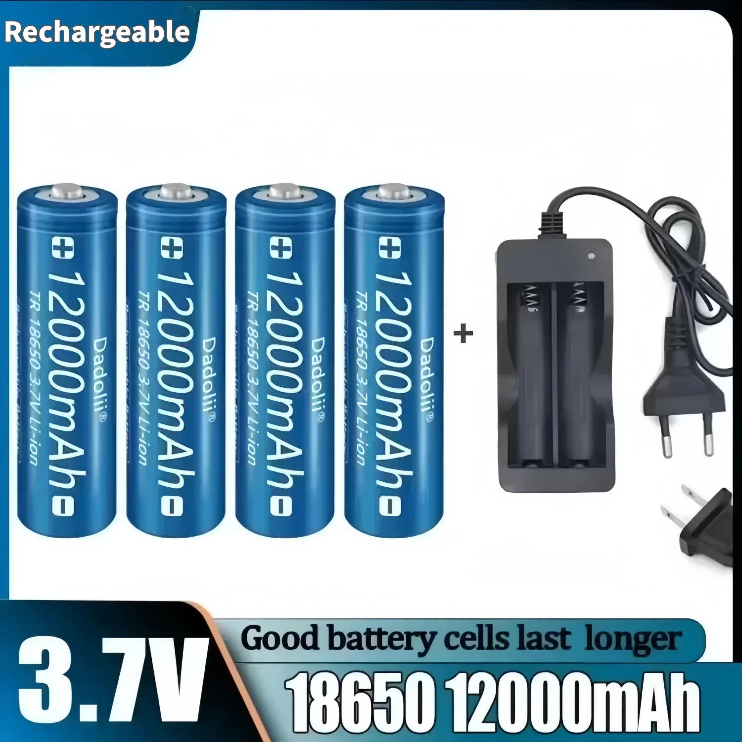 

3.7V 12000mAh 18650 Rechargeable Batteries Lithium-Ion Battery with EU US Plug Charger for Flashlights Toys Cameras Electronics