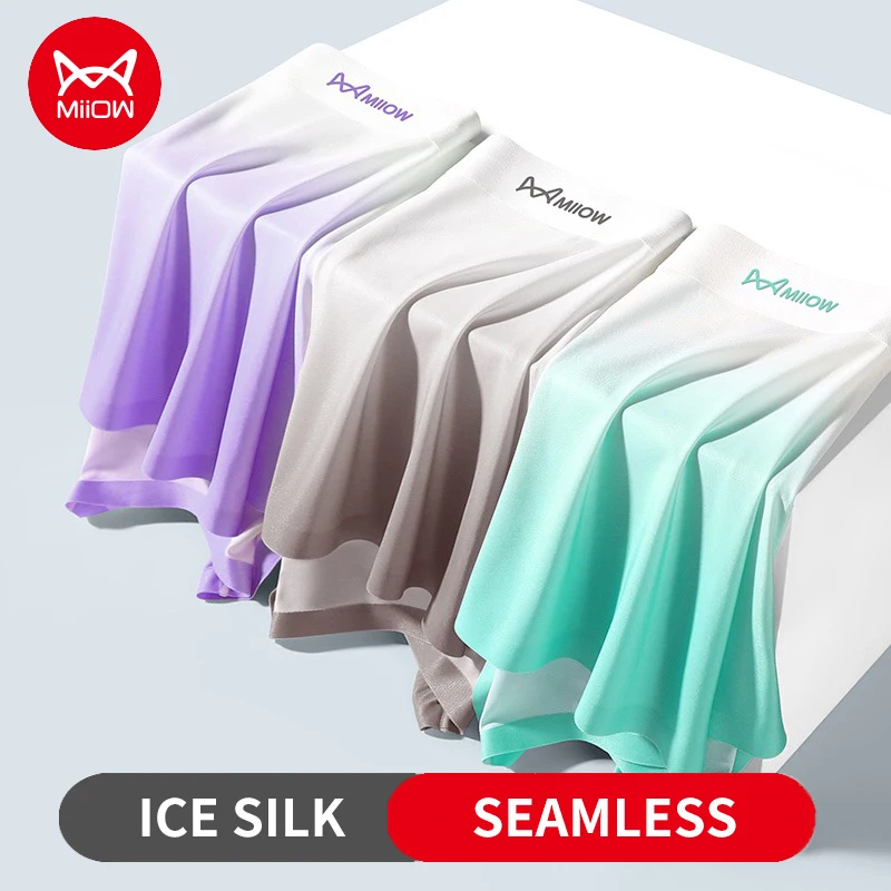 MiiOW 3Pcs Ice Silk Seamless Sexy Men Underwear Boxers 5A Antibacterial Breathable Man Panties Gradient Color Men\'s Boxer Shorts