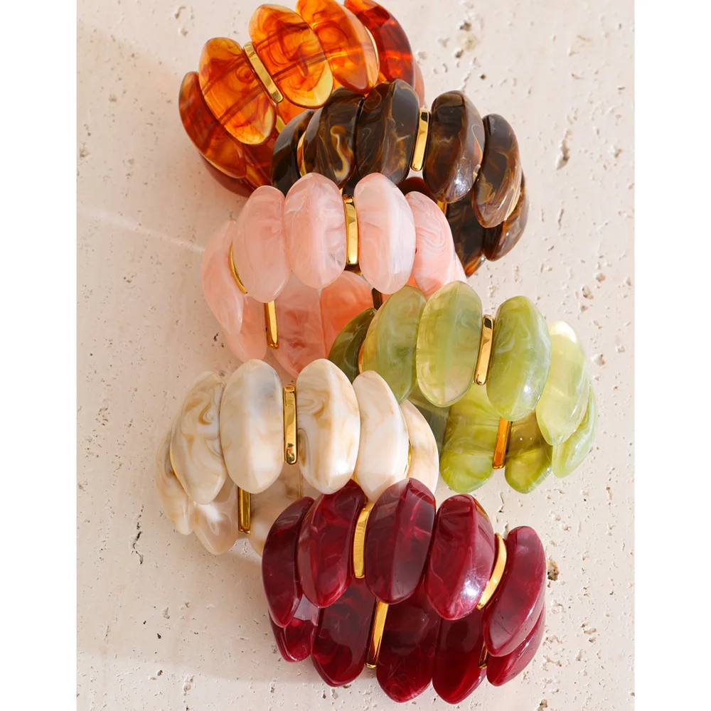 Yhpup Exclusive Style Resin Acrylic Wide Statement Bracelet Bangle Waterproof Fashion Elasticity Wrist 2025 Jewelry Women Gift