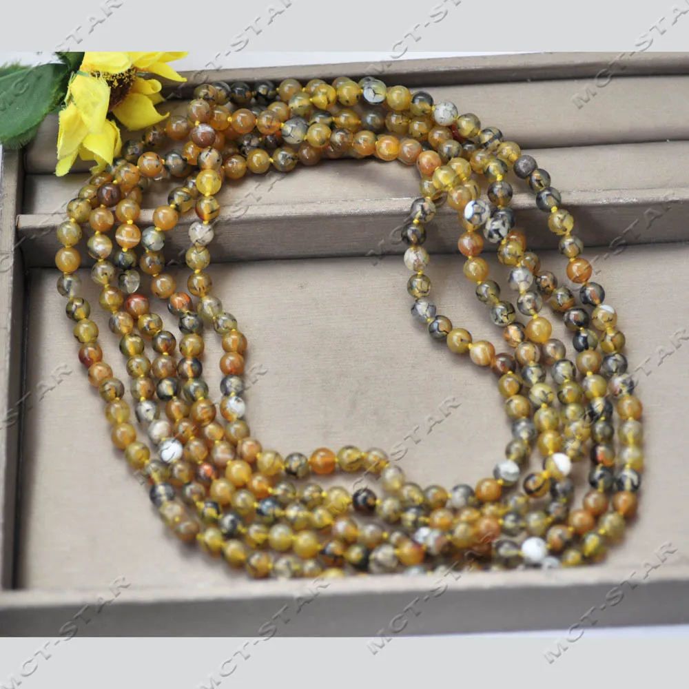 

MTC·STAR Long 100'' 8mm Yellow Round Natural Striped Agate Necklace (Z14347)