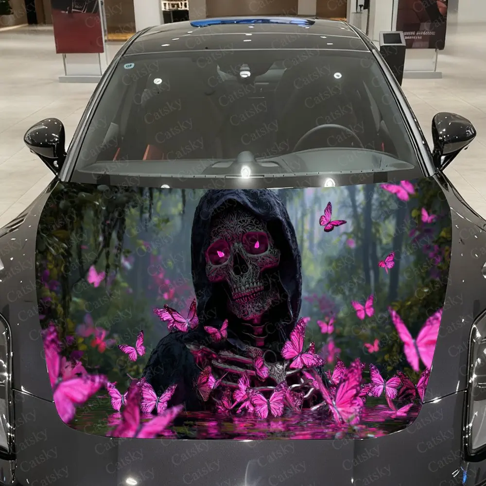 

Neon Butterfly Sea Skull Mystery Domain Car Vinyl Wrap, PVC Material Waterproof Car Hood Sticker, Self-Adhesive Scratch-Resistan
