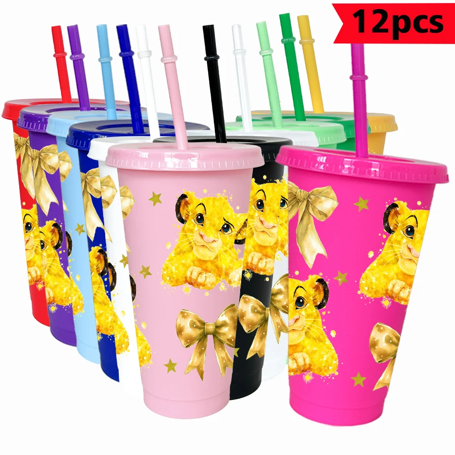 

12pcs/pack Disney Simba Golden Bow 26oz Multicolor Plastic Water Cup Party Drinkware Birthday/Back to School Gift