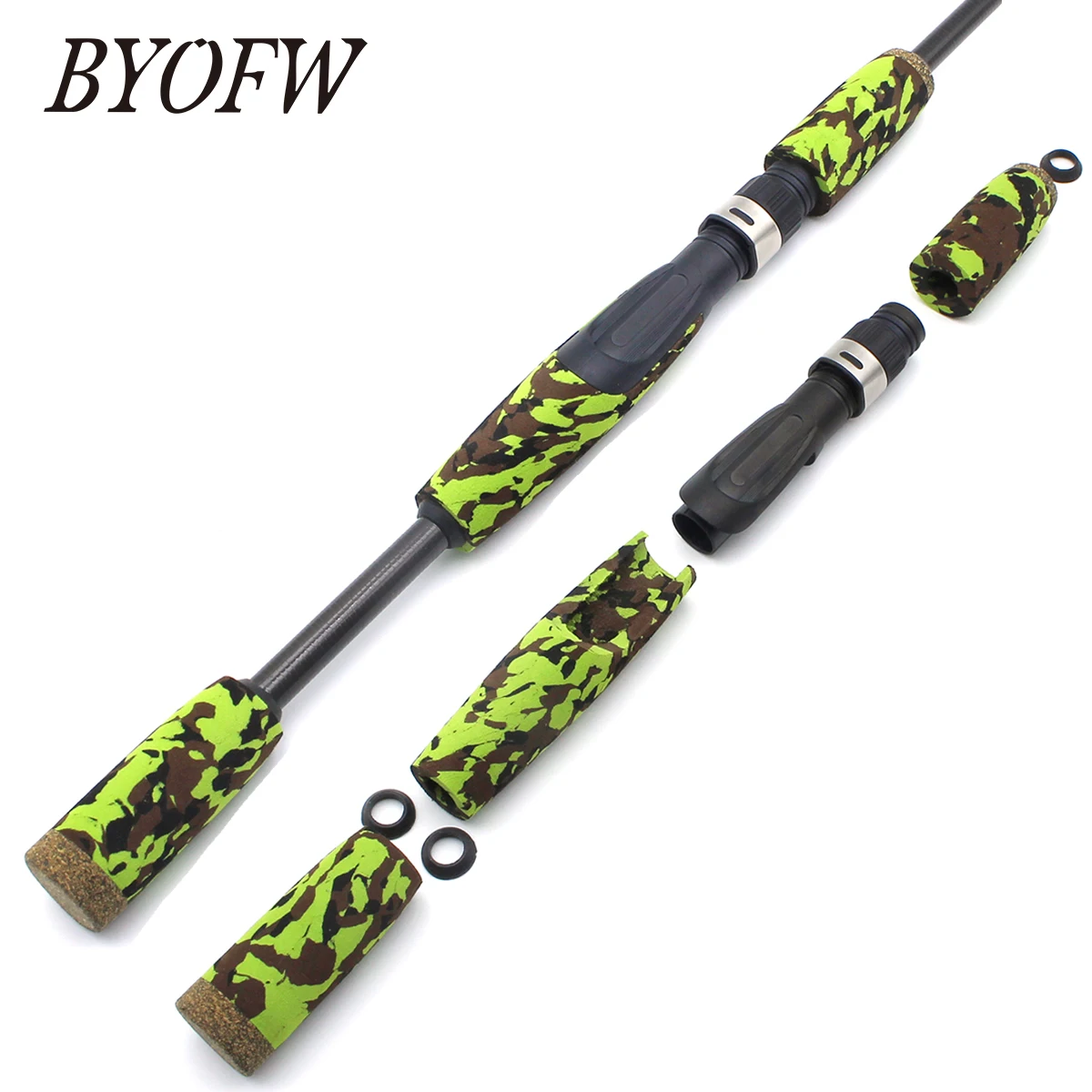 BYOFW Light-weight Green CAMO EVA Foam Butt Spinning Fishing Rod Handle Split Grip 16# IPS Similar Reel Seat Replacement Tackle