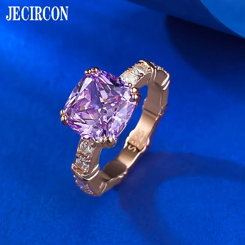 

JECIRCON S925 Sterling Silver Ring 9*9mm High Carbon Diamond Lavender Purple Ring European and American Hot Sale Fine Jewelry