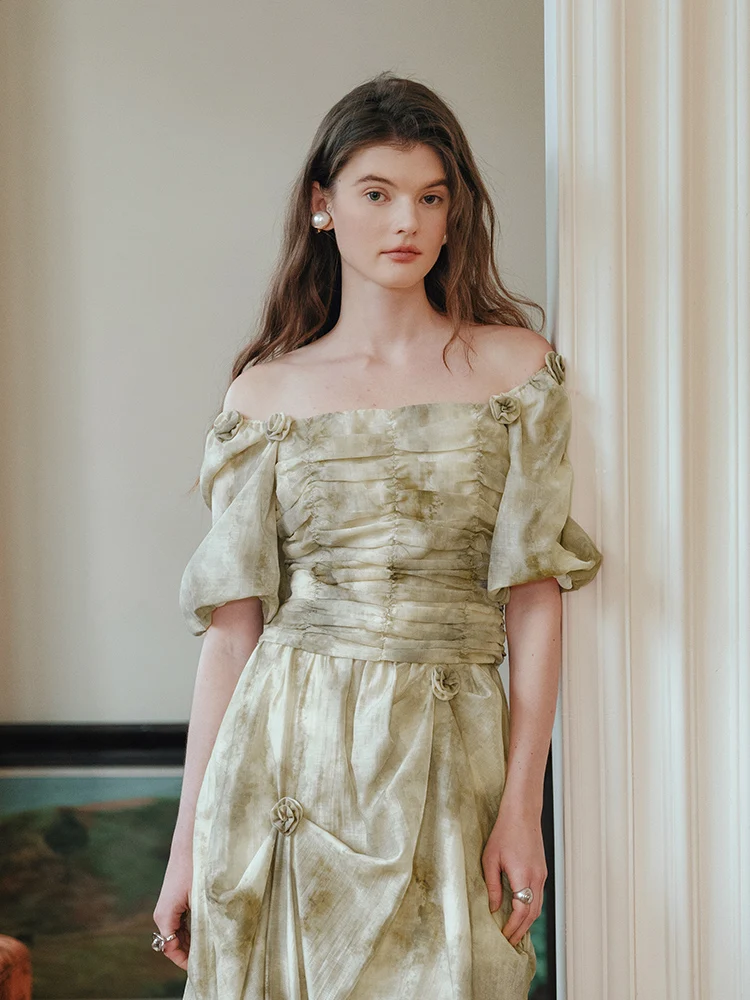 

Miaowen с цветочным принтом и 3D розовым узором, облегающая женская блузка с воротником-стойкой и складками, летняя модная повседневная блузка