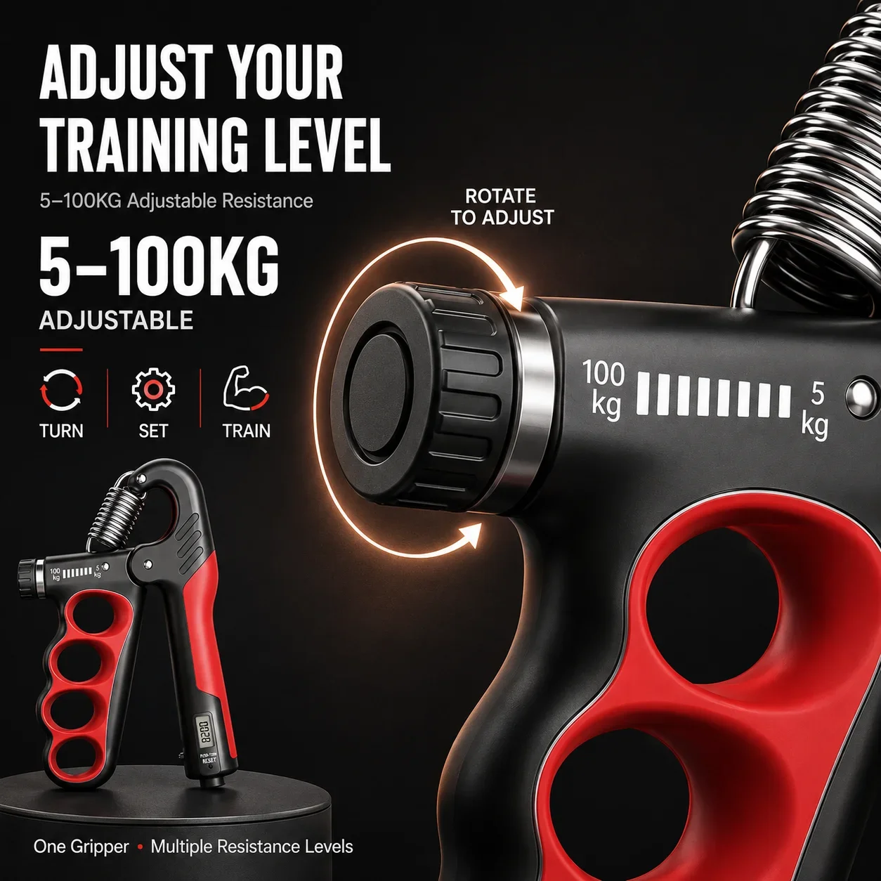 **Adjustable Hand Grip Strengthener 5-100KG with Digital Counter Forearm Finger Trainer Exerciser for Men Women Home Gym**