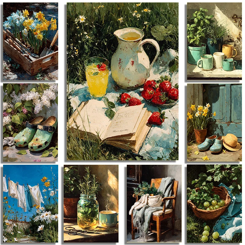 Peaceful And Beautiful Afternoon Under The Sunshine Courtyard Landscape Art Poster Canvas Printing Home Cabin Wall Decoration