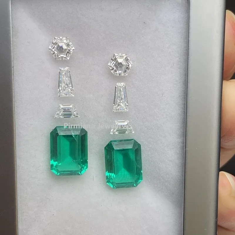 Pirmiana Loose Gemstone Set 8.5x11.5mm Lab Grown Eemerald & D Color Moissanite  for DIY Jewlry Earrings Making