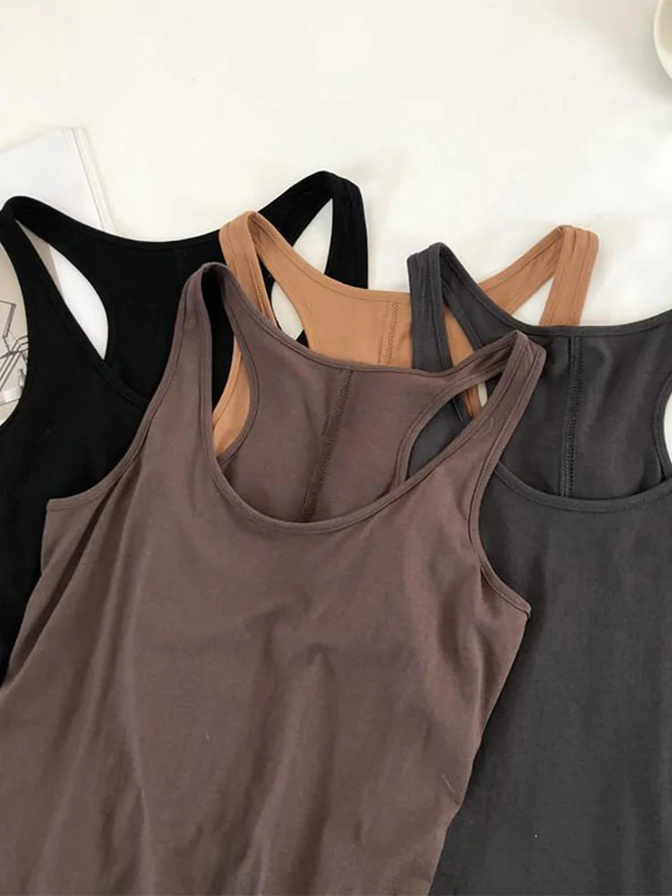 Irregular Tank Tops Summer O-neck Black Casual Sleeveless Tshirt Top Solid Color Loose Basic Camisole Female Fitness Sport Vest