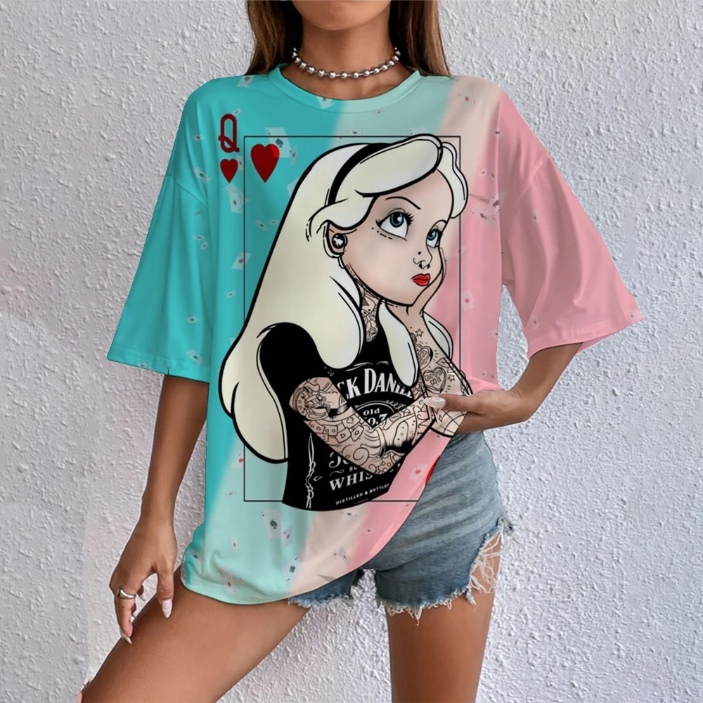 

Disney punk Princess Print T-Shirt Women Black Tops Female Summer Short Sleeve Ladies T-shirt Casual O-neck Tees Tshirt