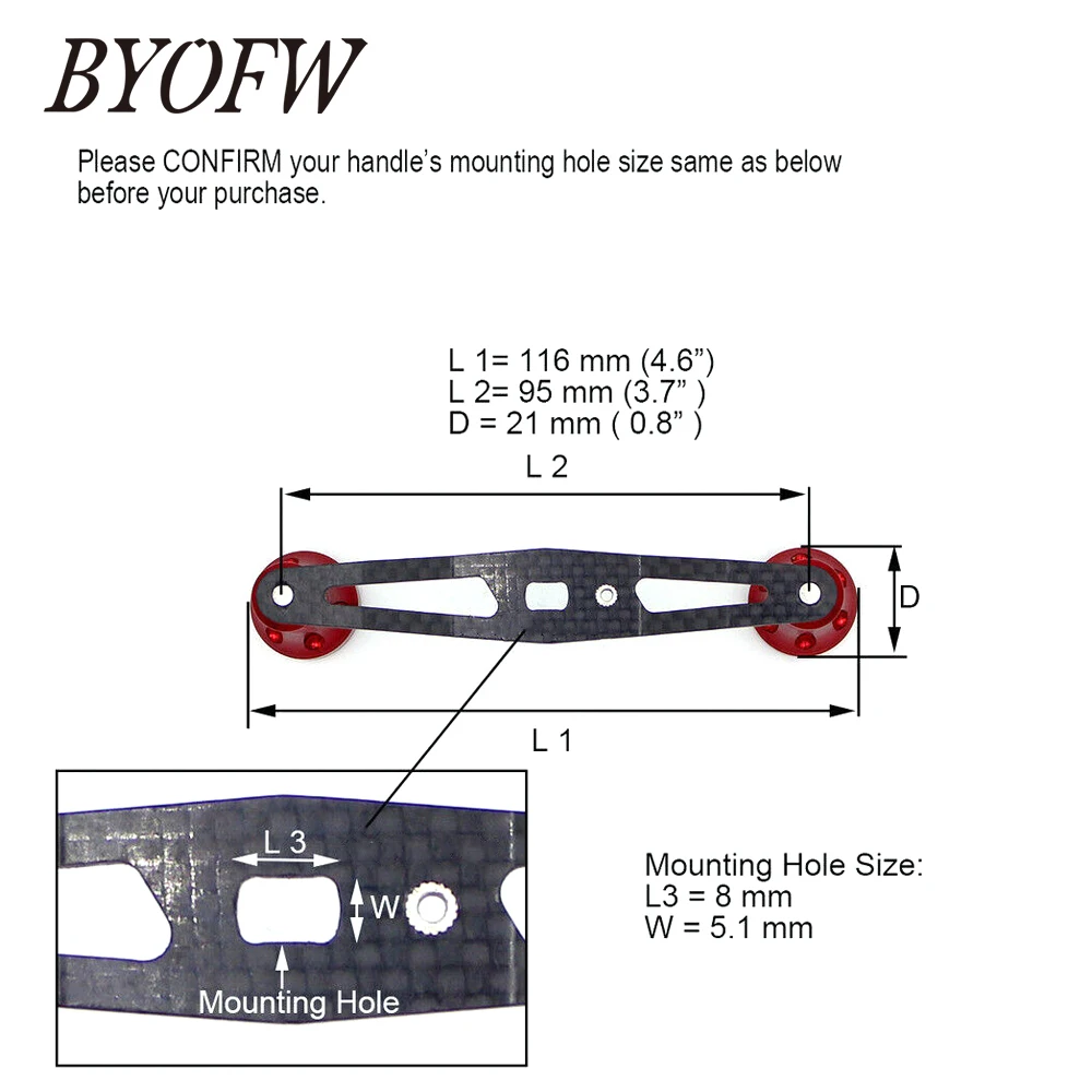 BYOFW Carbon Fiber Baitcasting Reel Handle With CNC Aluminum Machined Red Knobs For Abu Garcia Daiwa DIY Accessories Lightweight