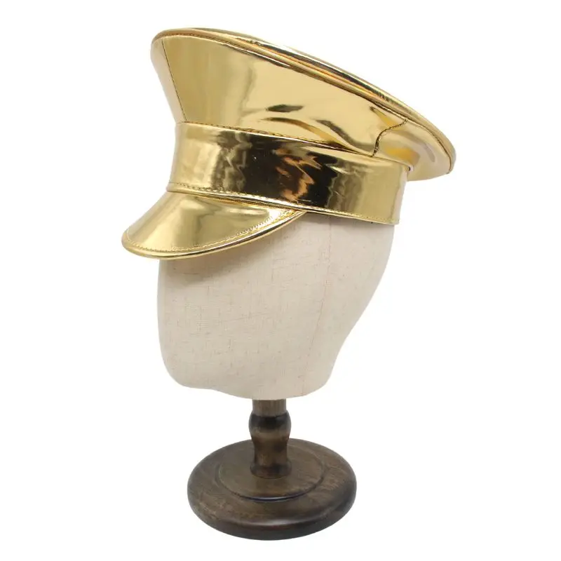 Unisex Golden Sailor Military Hat Men Laser Solid Cosplay Show Captain Caps Prom Performance Bar Fashion Cool Hats For Women