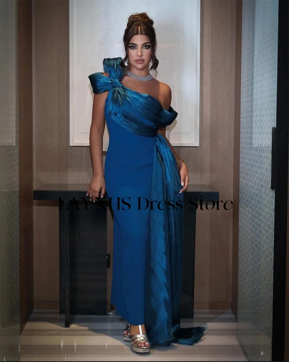 LAYXHS-vestidos de noche elegantes con hombros descubiertos, vestidos de fiesta hasta el tobillo con pliegues de sirena para mujer, vestidos personalizados
