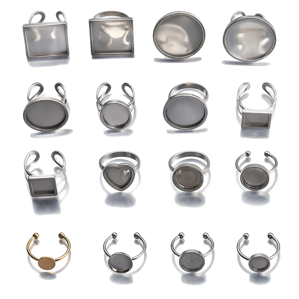 Stainless Steel Adjustable Cabochons Rings Base Bezel Settings Finger Ring Backs Mounting For Diy Jewelry Making Accessories