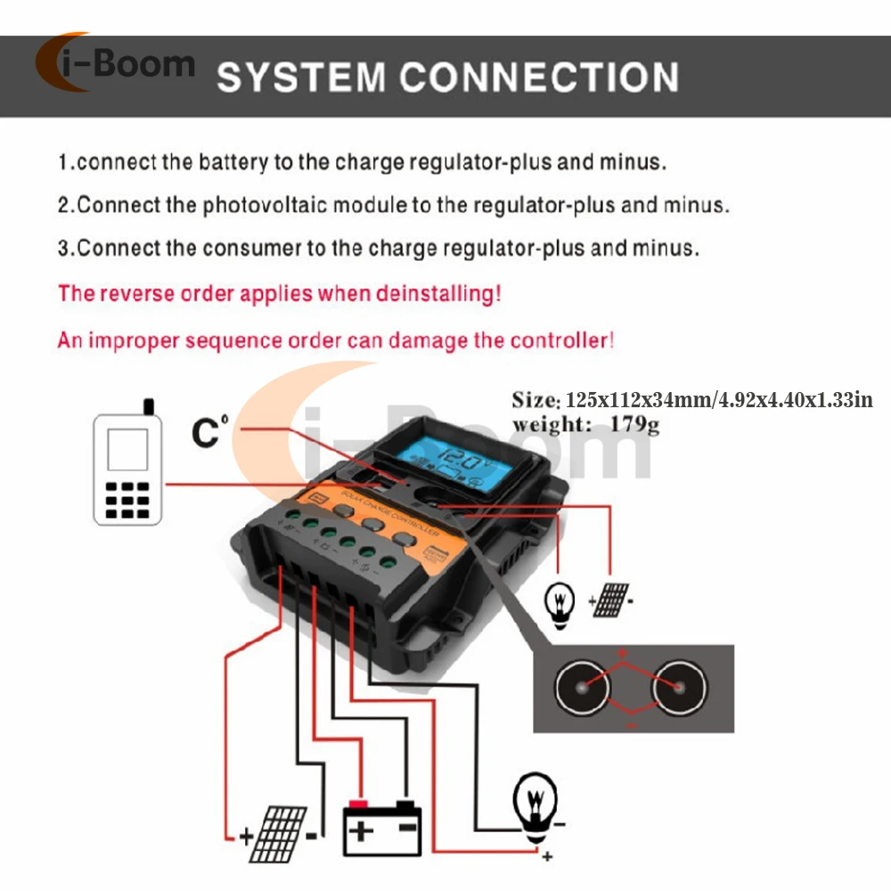 PWM Solar Charge Controller Dual DC Current Display Photovoltaic Solar Panel Controller 12V/24V 10A 20A 30A charge and discharge