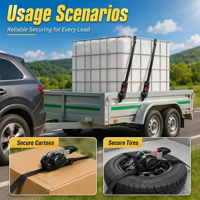 Automatische einziehbare Spanngurte, robuste, selbstspannende Ladungsgurte, Ratschenspanner, Schnellverschluss für LKW, Motorrad, ATV – Detail 3