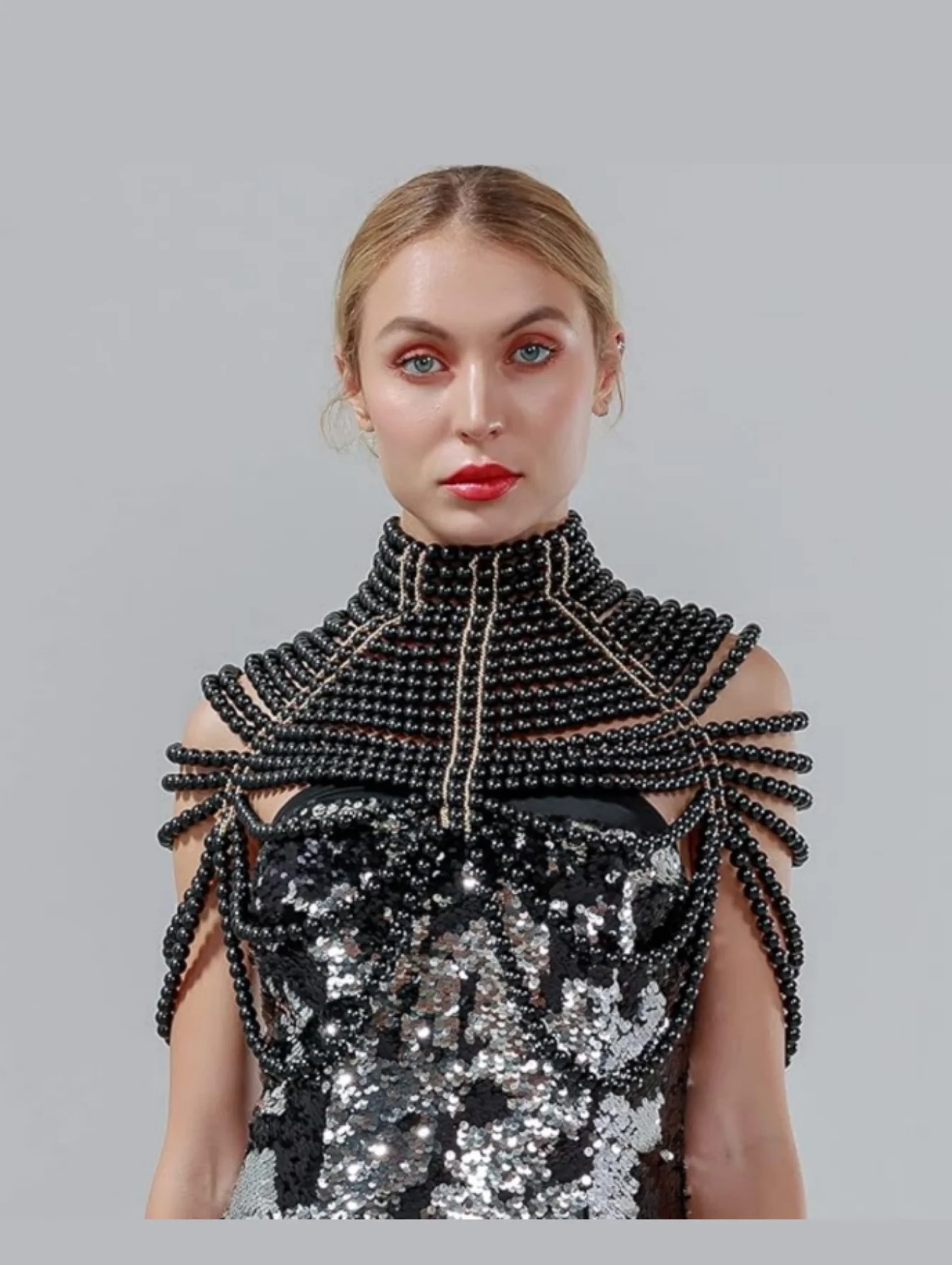 1 قطعة الصناعة الثقيلة متعددة الطبقات المرأة فو اللؤلؤ شال ، أنيقة المنسوجة يدويا سلسلة عنق قلادة ، فستان الزفاف التبعي ، Suita #3