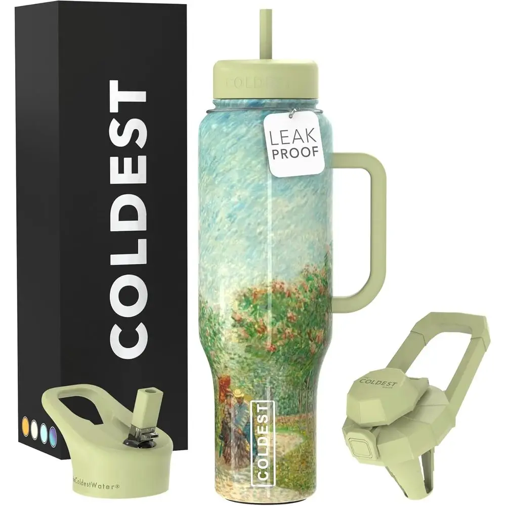 

Герметичный изолированный стакан с ручкой и соломинкой, 46 унций, нержавеющая сталь, 3 крышки, подстаканник, идеально подходит для пар