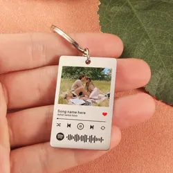 Personalised Music Photo Metal Key Chain,Keychain Gift with Photo and Message for Birthday,Anniversary,Valentines,Music Gift