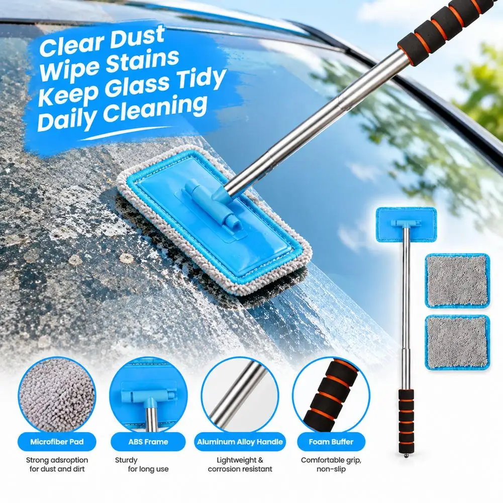 Auto Glass Cleaner Tools Portable Handheld Smooth Wiping Glass Brush Car Windshield Cleaning Brush With 2/4pcs Microfiber Pads