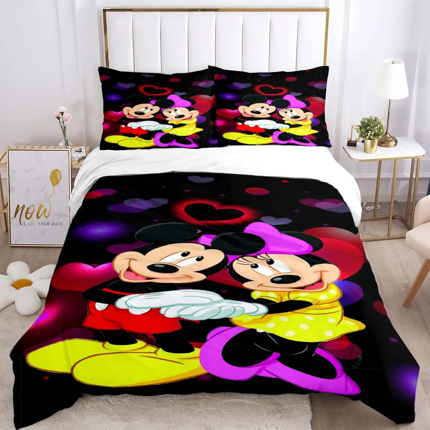 Imagem -05 - Disney Mickey e Minnie Mouse Colcha e Fronha Conjuntos de Cama Cobertor Multi Tamanho Capa de Edredão Conjuntos de Cama Anime Pcs