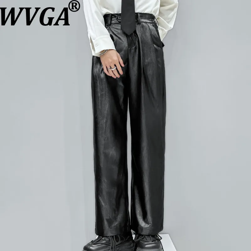 

WVGA Spring Autumn New Men Tide High Street Faux Leather Straight Trendy Pocket Darkwear Niche Chic Casual Suit Pants Ins W16797