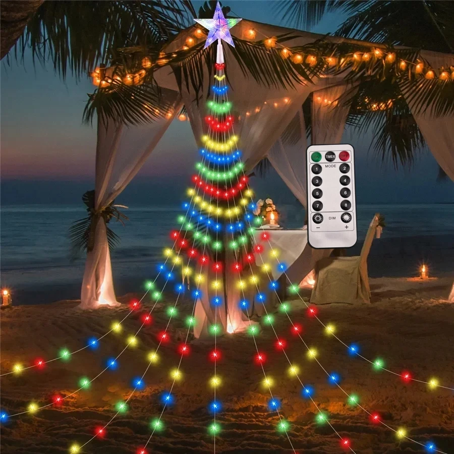 Weihnachts wasserfall Fee Lichterketten mit Topper Stern, Weihnachts baums chmuck für zu Hause 2024 navidad natal neues Jahr 2025