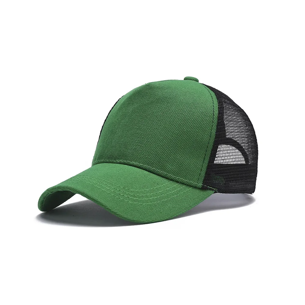 Custom Logo Basic Solid Color Mesh Breathable Baseball Cap Summer Sunshade Mesh 5 Panels Trucker Driver Cap Wholesale