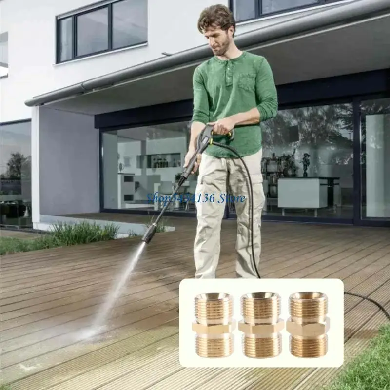 H7ED High Strength M22 Male Thread Pressure Washer Hose Extension Connector Adapter Hose Extender, Brass,Easy Installs