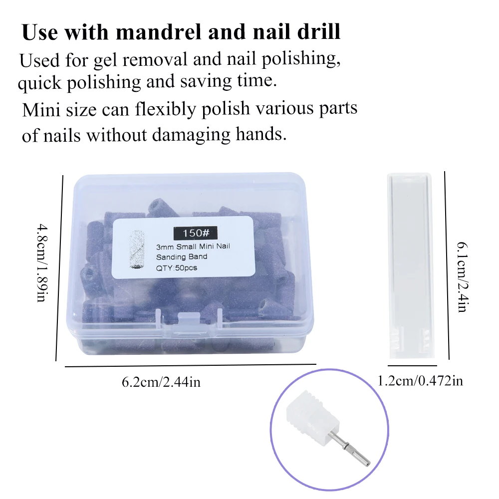 3MM Black Purple Sanding Bands Set Machine Nail Drill Bits Mandrel For Foot Care Polishing Manicure Gel Polish Remover Tools