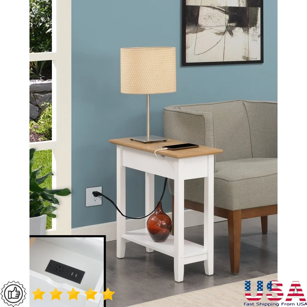 

American Heritage Flip Top End Table with Charging Station and USB Ports Concealed Storage Cable Management Durable Wood Finish