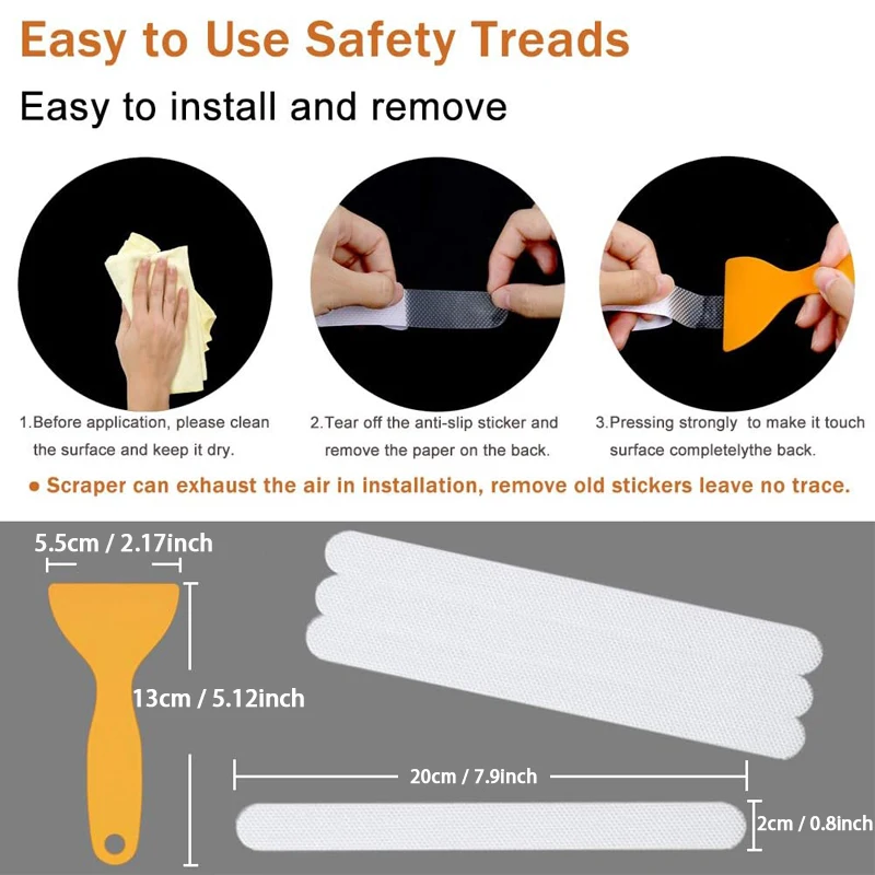 Anti-slip Strips Safety Shower Treads Stickers Bathtub Non Slip Sticker With Scraper  Anti Skid Tape For Shower Tub Steps Floor