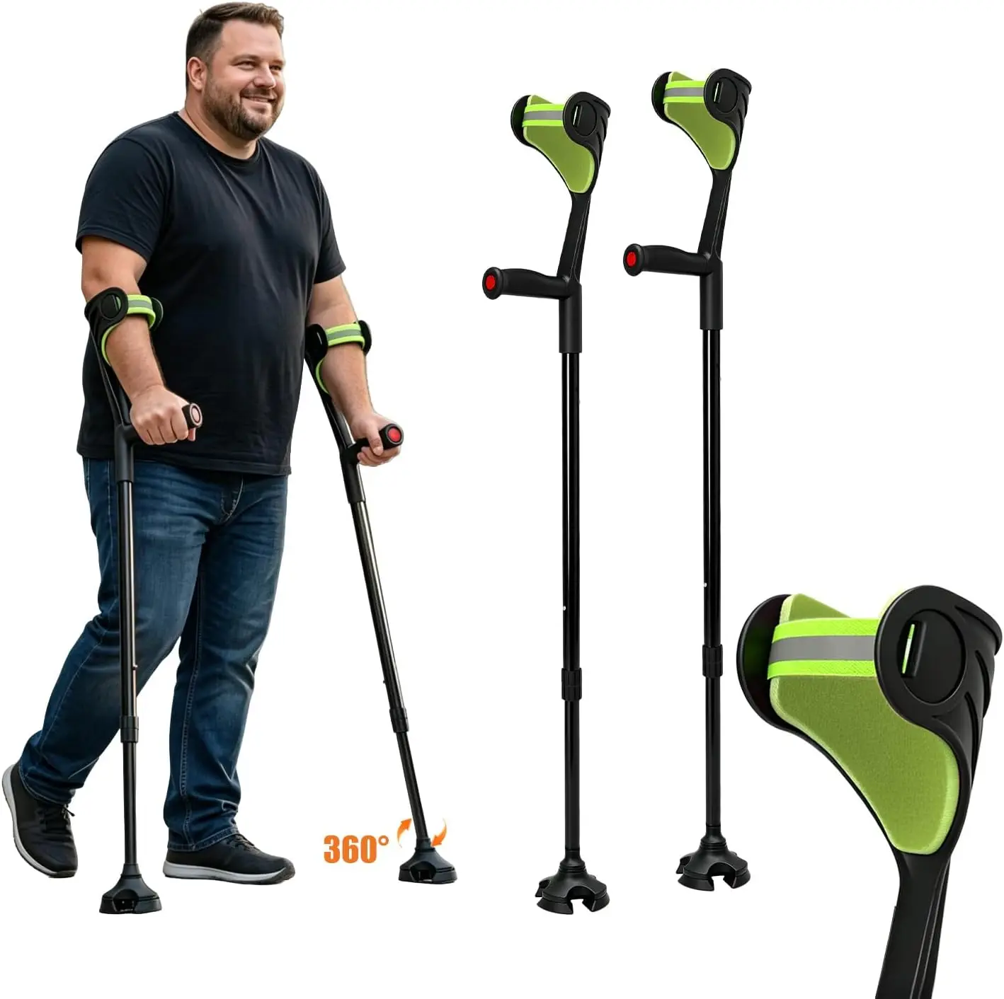 Forearm Crutches 360° Swivel 350 lbs Heavy Duty