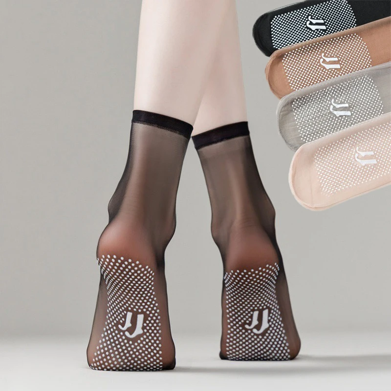 Transparent Invisible Socks Ultra-Women's Thin Non-Slip Crystal Silk Ankle Socks Breathable Snag-Proof Summer Socks for All Shoe