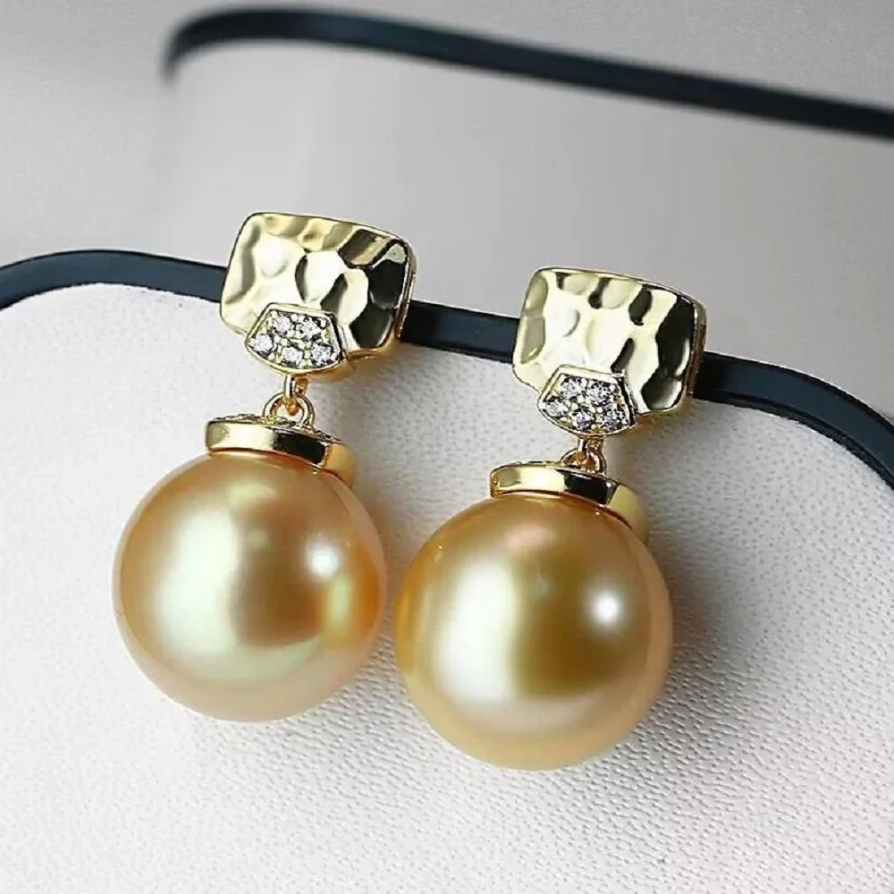 

Elegant and exquisite pearl earrings AAA11-12mm12-13mm natural South Sea round gold pearl earrings 925s