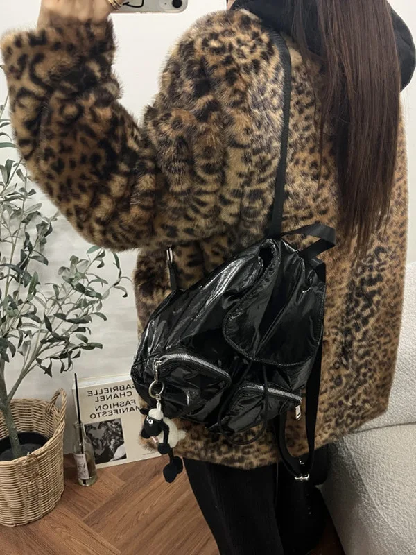 Invierno nuevo Sle Chic abrigo de piel suelto para mujer estampado de leopardo Plu largo Sve coreano Sle fibra de poliéster abrigo Lazy Sle