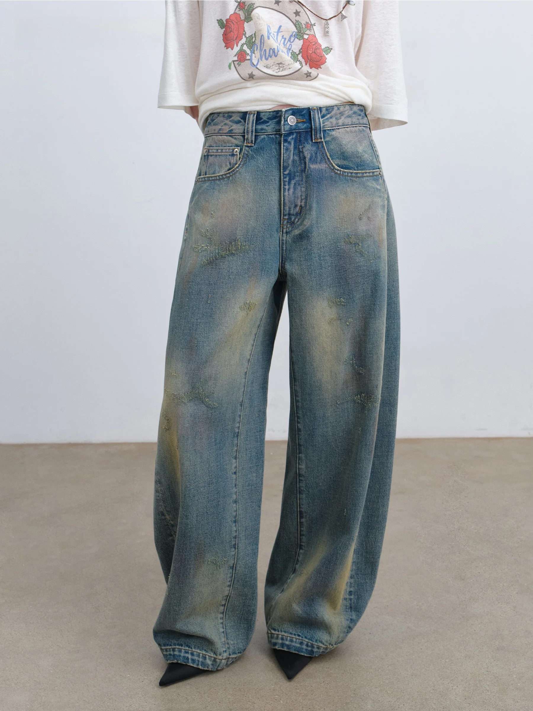 

VERMO Vintage Washed Tent Shape Loose Jeans Dyeing Color Women's Low Waist Cotton Jeans Spring Summer Autumn Winter Universal