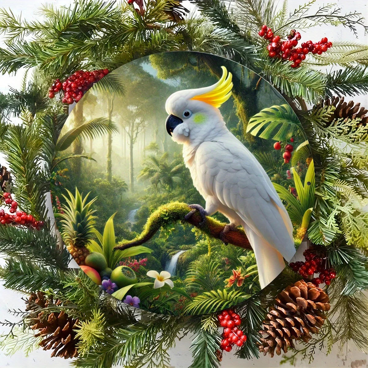 Sulfur-Crested Cockatoo Metal Sign - 1pc, 8.0X8.0 inch Plaque, Weather-Resistant Outdoor Wall Art, Suitable for Home, Garden, Ki